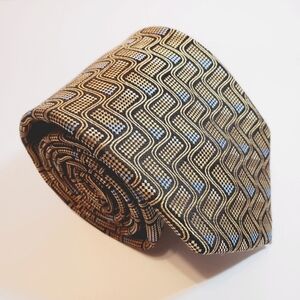 Enro Necktie Gold Geometric Pattern Silk Neck Tie Jacquard Fabric 59x3.5"